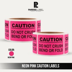 Neon Pink CAUTION Labels 2” x 3” – 250 Labels Per Roll