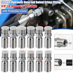 12PCS 1/2″ NPTF Hydraulic Hose Fittings, 3/8″ I.D. Hose x 1/2″ NPTF Male w/Cover