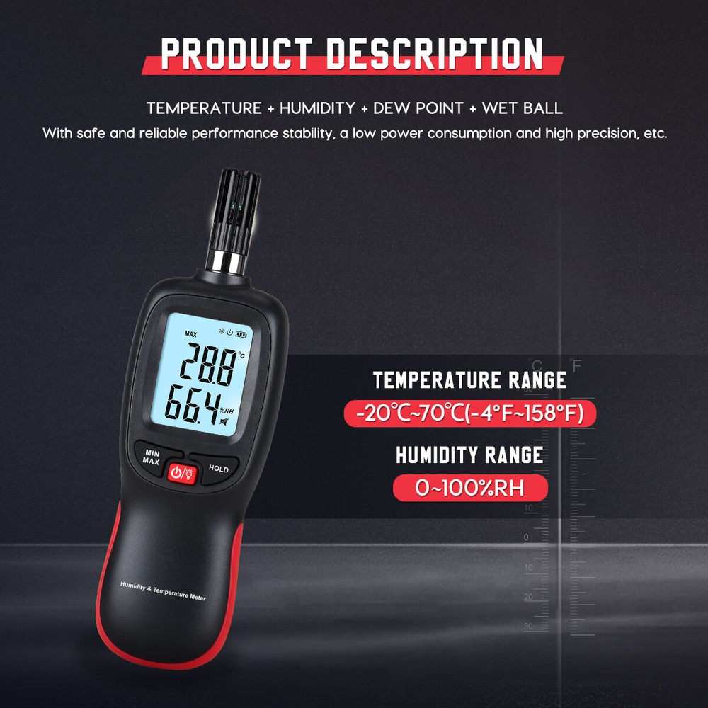 Thermometer Hygrometer Humidity Dew Point Wet Bulb Meter -20-70C -4-158F 4in1