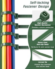 8 Inch PA66 Green Zip Ties, 100 Pcs 3.6mm Wide Heavy Duty Plastic Wire Ties w…
