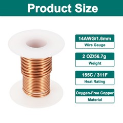 14 AWG Magnet Wire, 14 Gauge 2 oz Enameled Copper Wire, 155C(311F), Copper Color