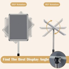 2PCS Sign Holder Stand 11 x 17 Inch w/Snap-Open Frame & 360° Rotation for Malls