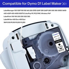 1PK Black on White Label Tape 1/4″ *23ft For Dymo D1 43613 LabelManager 160 450D