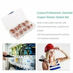 150x Copper Crush Washer Gasket Set Flat Ring Seal Assortment Kit For M5-M22 Kit