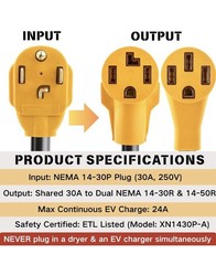 MECMO Dryer Outlet To EV Charger Adapter, NEMA 14-30P to 14-50R & 14-30R Adapter