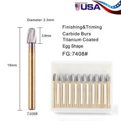 10Pcs Dental Tungsten Carbide Burs Trimming & Finishing Egg Football Bur FG 7408