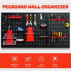 Pegboard Wall Organizer Kit 4′.Metal Toolboard with 3 Pegboards & 25 Accessories