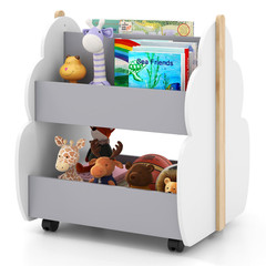 Costzon Kids Bookshelf Universal Wheels 2-Tier Toddler Bookshelf Wooden Book
