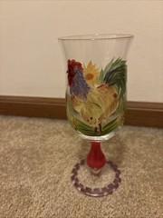 SAKURA Chanticleer 4 Rooster Goblets Sally Eckman Hand Painted Farmhouse