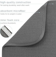 S&T Dish Drying Mat XL 18×24 Absorbent Microfiber Kitchen Counter Charcoal