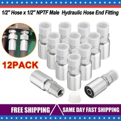 12 Pack 1/2″ Hydraulic Hose Fittings, 1/2″ I.D. Hose x 1/2″ NPTF Male with Cover