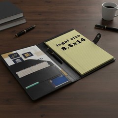 Legal Size Padfolio, 8.5 x 14 in, 50-Sheet, Black PU Leather, Pen Holder