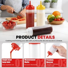 VAKUKK Multicolor Food-Grade Squeeze Bottles 12 Ounces, Clear/Transparent