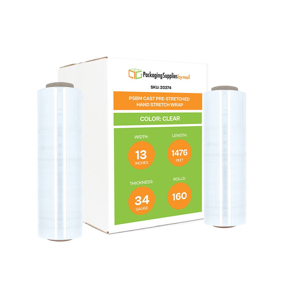 Pre Stretch Hand Shrink Wrap 13″ x 1476Ft Moving Wrapping Plastic Film 160 Rolls