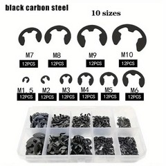 120PCS Black Stainless Steel Snap Ring E-Clip Circlip Washer Assortment Set