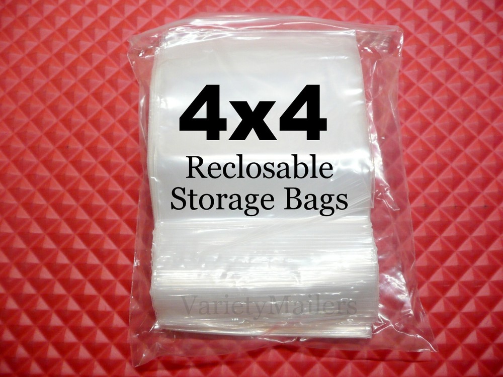 300 Reclosable Storage Baggies 4”x 4” Clear 2 Mil Food Grade Zip-Top Baggies