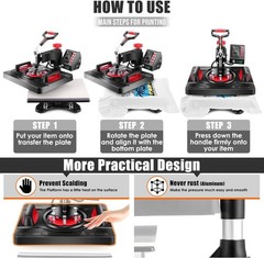Professional 8 in 1 Heat Press Machine Sublimation Machine 12″ X 15″ Shirt Pr…