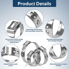 82 Pcs Single Ear Hose Clamps, 11 Sizes 5.8-38.1Mm 304 Stainless Steel Ear Crimp
