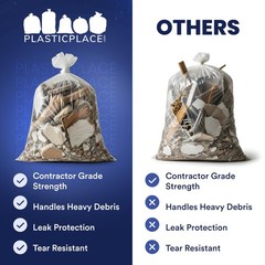 Plasticplace 42 Gallon Contractor Trash 4.0 Mil Clear Heavy Duty Garbage 33 X
