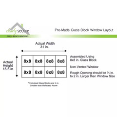 Clearly Secure Glass Block Window 31″ x 15.5″ Frameless Wave Pattern Non-Vented