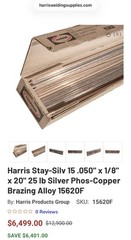 Harris Stay-Silv15 .050x 1/8″ x 20″ 25lb Silver Phos-Copper Brazing Alloy 15620F