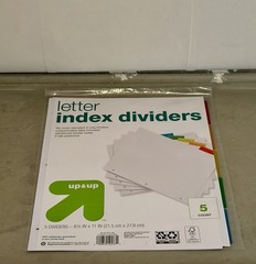 up&up Letter Index Dividers 5-Count 8.5×11 3-Ring White/Multicolor Tabs