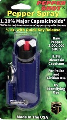 Police DEFENSE Pepper Spray 1/2 BLUE Keychain LEATHER Safety LOCK QUIK RELEASE