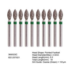10 Pcs/Pack Dental Pointed Football Taper Coarse Grit Diamond Burs FG 368/023C