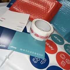 25 eBay Branded Shipping Supplies STARTER KIT Red Tape Postcard Bag FUN COLORS