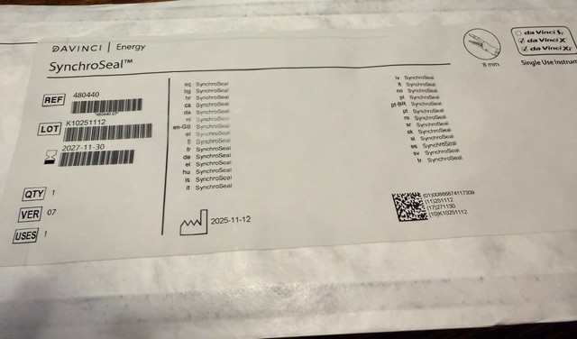 11/30/2027 DATE NEW NO BOX INTUITIVE DA VINCI SI X XI 480440 ENERGY SYNCHROSEAL