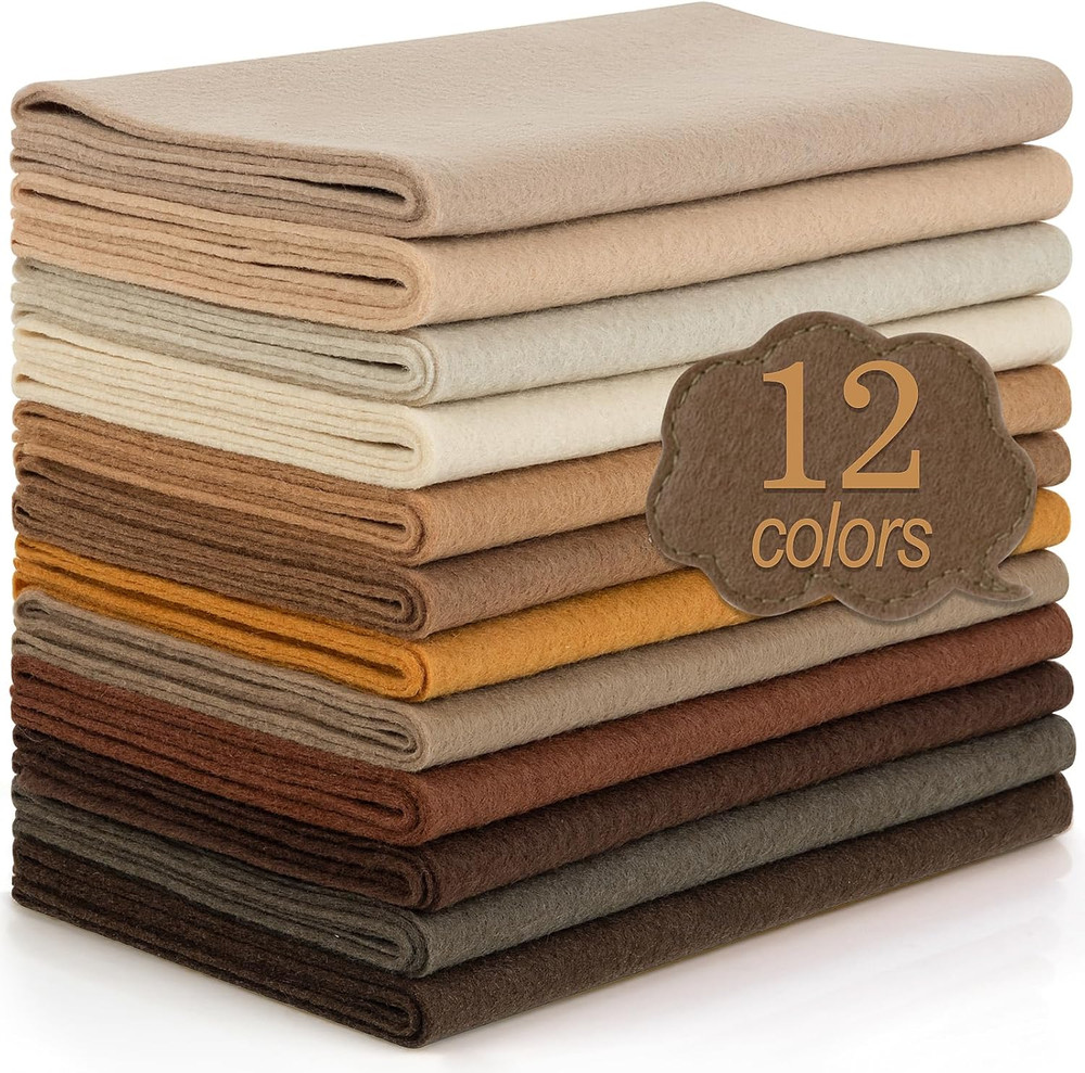 12 Rolls 8″X35″(20.5X90Cm) 1.4Mm Thick Soft Felt Fabric Sheet 12 Assorted Brown