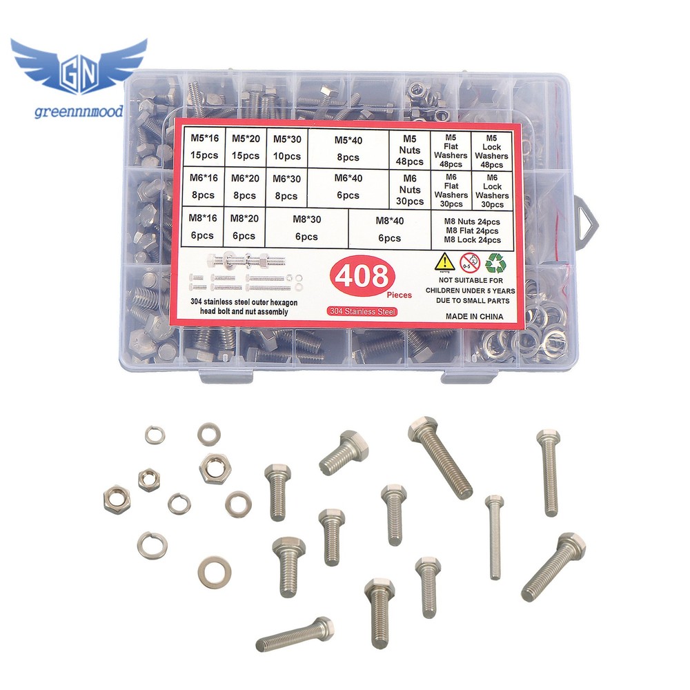 M5 M6 M8 Flanged Bolts and Nuts Kit 408 PCS 304 Stainless Metric Assortment