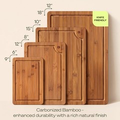 ROYAL CRAFT WOOD Bamboo Cutting Board Set Carbonized Brown 4 Pcs