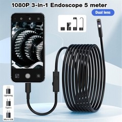 Dual Lens HD Snake Endoscope 16.4FT IP67 Waterproof Car Pipe Inspection Camera