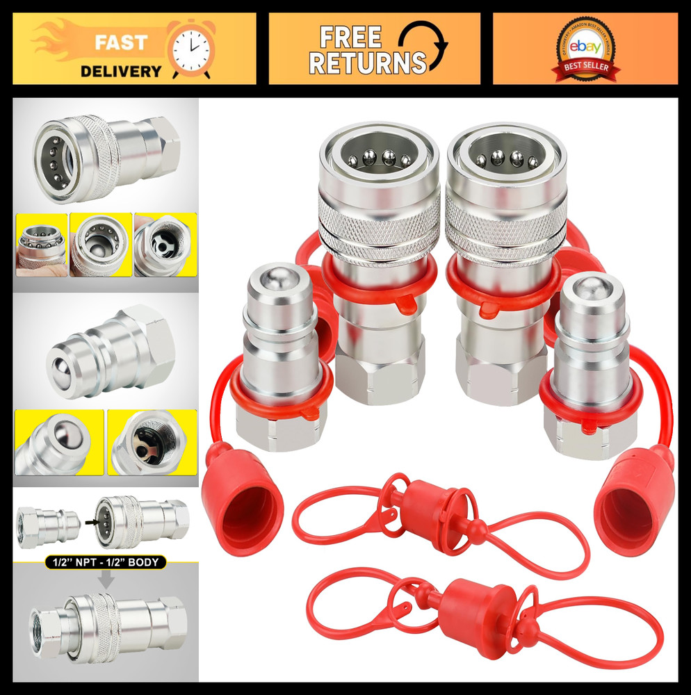 1/2″ Hydraulic Quick Connect Coupler ISO 5675 with Dust Caps – Ball Style Connec