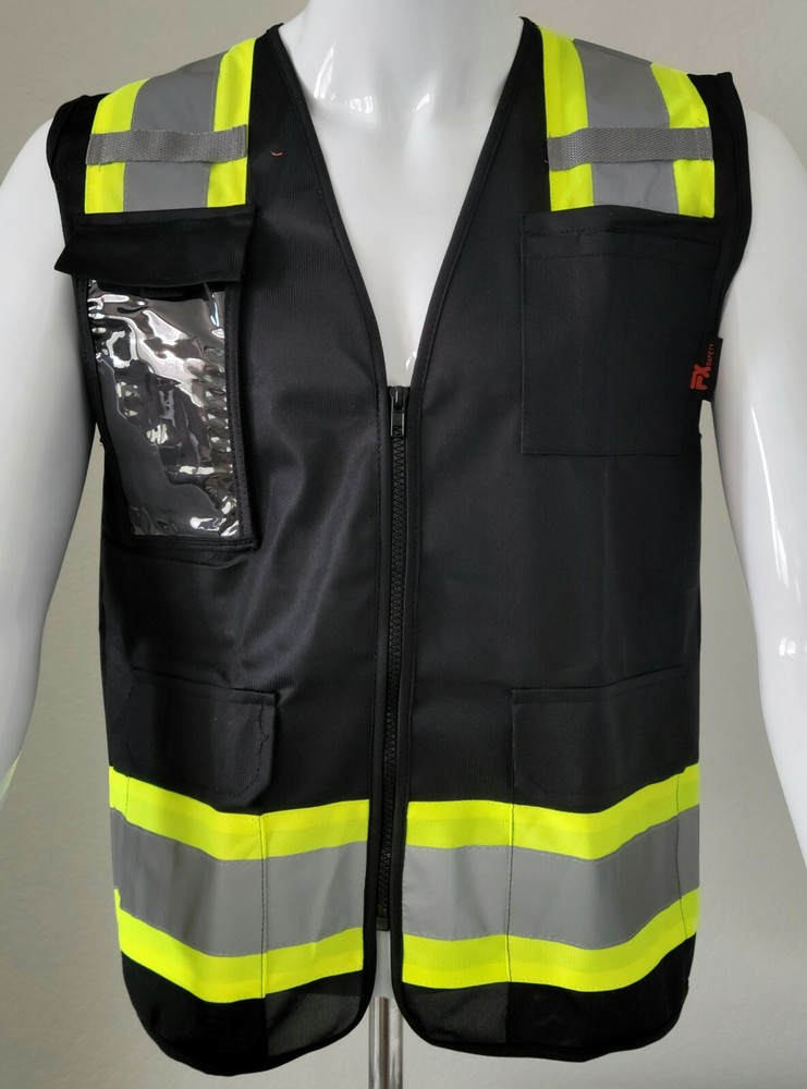 FX Two Tone Black Safety Vest with 4 Front Pocket Small to 2XL