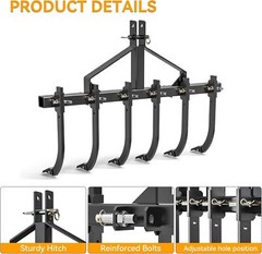 Detachable Scarifier Cultivator W/ 6 Shank & Mount Brackets for CAT-0 & Cat 1