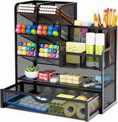 Marbrasse Mesh Pen Holder for Desk, Multi-Functional Pencil Organizer with Drawe