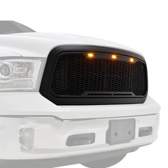 13-18 Ram 1500 Front Hood Grille Amber LED Lights ABS Shell