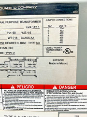 Square D 112.5kVA 480V Type 2 Transformer 3PH 60HZ 208Y/120V 112T3H 🟦