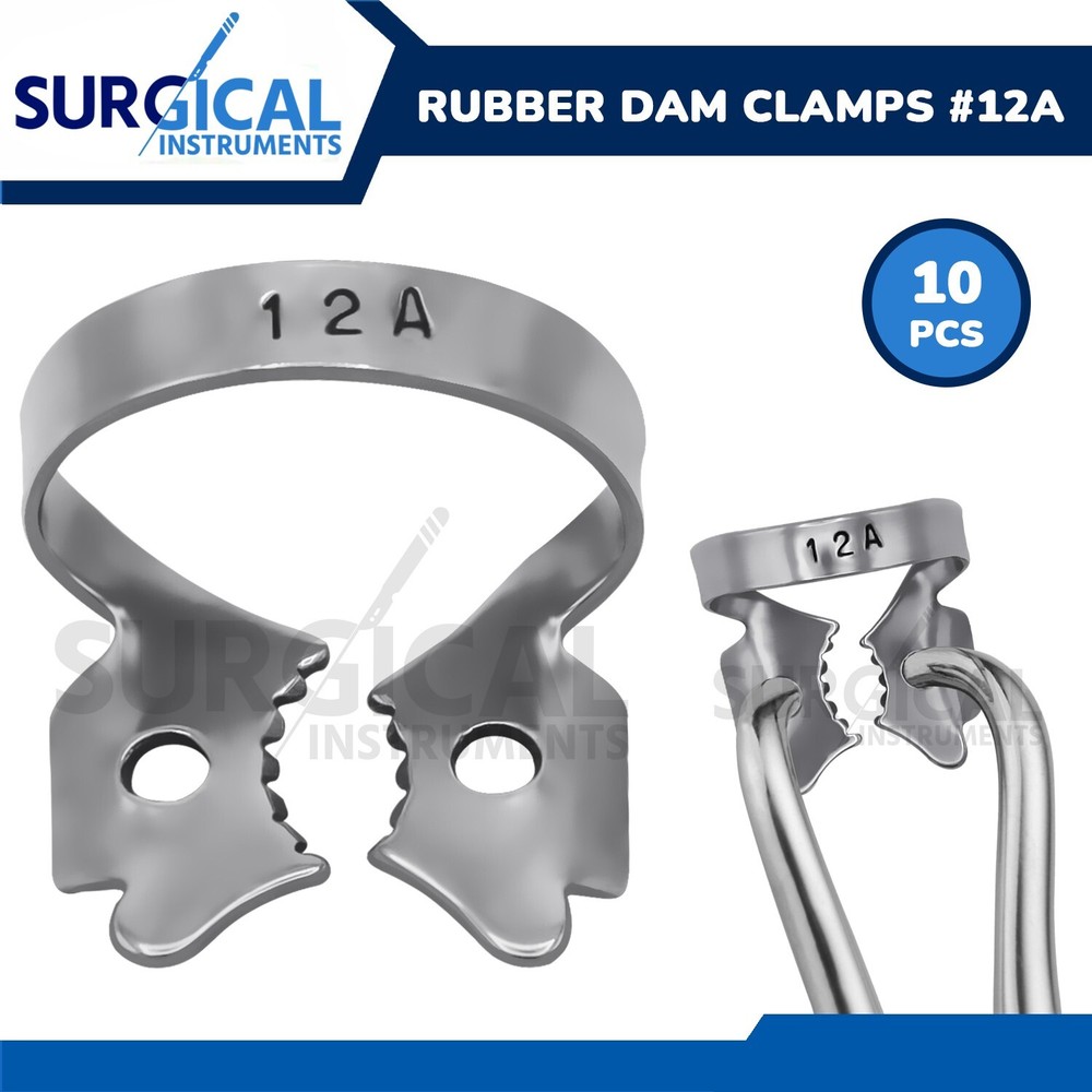 10 Pcs Endodontic Rubber Dam Clamps #12A Stainless Steel German Grade