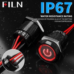 Latching Push Button Switch 19mm Blue LED 12V-24V 20A IP67 Waterproof 2 Pack