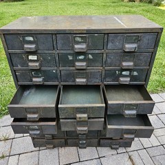 Vintage Hobart Industrial Steel Metal Parts Cabinet Machinist 27-Drawer Green
