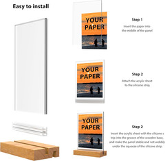 Acrylic Sign Holder with Wood Base 8.5×11 Inch Vertical and Slant Displays (2…