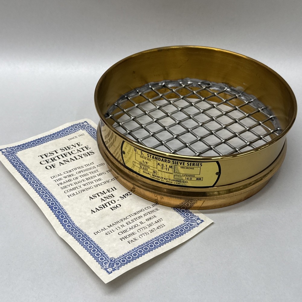 NEW Dual 8” Brass .625″ USA Standard Testing Sieve 16.0mm / 15875µm 5/8in ASTM