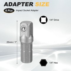 6pcs Impact Socket Adapter 1/4″ Square Drive 1/4″ Shank 1″ Long Extension Bit