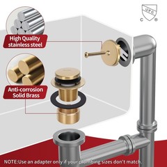 Brushed Gold Tip Toe Tub Drain Trim Kit with One Hole Overflow