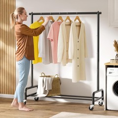 Heavy Duty Metal Clothing Rack 43W Rollers for Coats Shirts Dress Storage