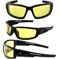 Birdz Eyewear Swoop Padded Motorcycle Sunglasses Black Frame Yellow Lens
