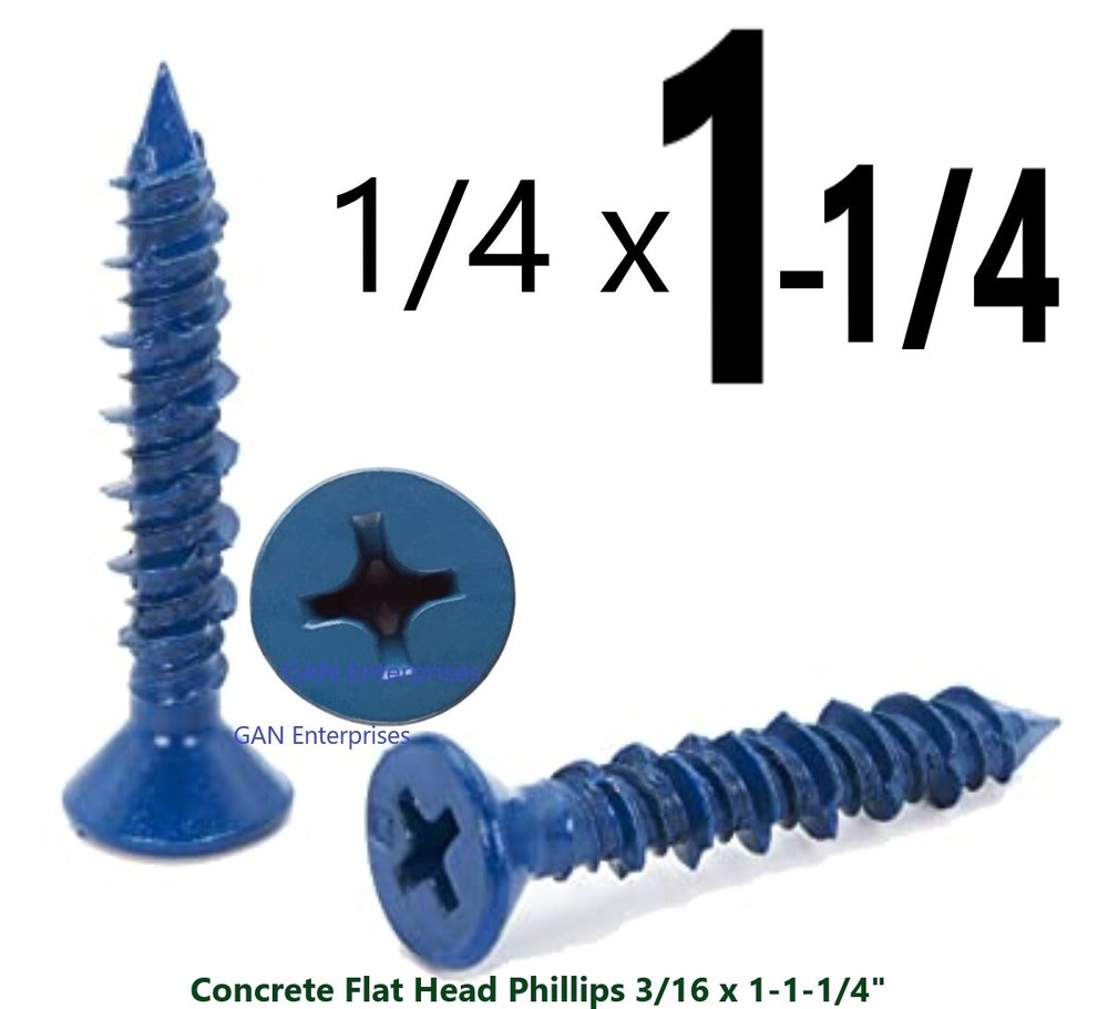 Concrete Flat Head Phillips 1/4 x 1-1/4″ block, Brick, Masonry Screw Tapcon